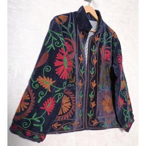 Chaqueta de terciopelo bordada a mano con estampado floral, cuello alto, manga larga, abrigo de invierno para mujer, estilo étnico bohemio - Product Image 3