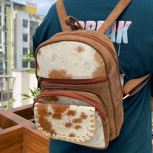 Mini Mochila de cuero de gamuza hecha a mano para el cabello occidental de las mujeres en la mochila de viaje de cuero de vaca mochila de senderismo - Product Image 2