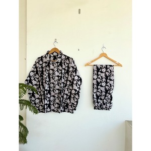 Conjunto de Pijama de Manga Larga con Estampado Floral, Cuello Camisero, Tejido Suave, Informal, 100% Algodón, para Mujer, Primavera, Largo - Product Image 3