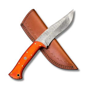 Couteau de chasse/découpe personnalisable en acier inoxydable OEM avec manche en bois Pakka, étui en cuir, fabrication artisanale, marque ZA DAMASCUS MAKERS - Product Image 1