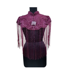 Capa de Encaje con Cuentas Doradas Hecha a Mano Sequissential 2026, Tela de Malla 100% Algodón, Estilo Elegante, Cubre Hombros para Mujer - Product Image 1