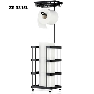 24.1 Inch <b>Black</b> Metal <b>Freestanding</b> <b>Toilet</b> Paper <b>Holder</b> Stand with 4 <b>Roll</b> Capacity for Bathroom Storage - Product Image 1