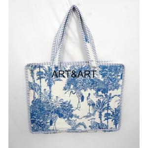 Handmade Classy Laptop Bag 100% Cotton Hand Block Print <b>Quilted</b> Zipper Closure Large Capacity Office Laptop And School Bag - Product Image 4