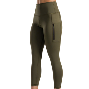 High Waist Olive <b>Green</b> Seamless Yoga <b>Leggings</b> Full Length With Embroidery Logo On Right Leg <b>For</b> <b>Women</b> - Product Image 2