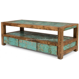 Meuble TV en bois de bateau recyclé durable, 3 tiroirs, nouveau style, modèle moderne, fait main, écologique, support TV en bois recyclé - Product Image 4