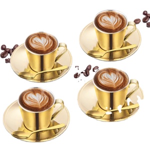 Juego de tazas y platillos de doble pared de acero inoxidable Juego de tazas de té de doble pared de diseño clásico con asa - Product Image 3