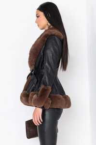 Nesta Sports - Abrigo de cuero elegante e impermeable para mujer, con ribete de piel sintética, cuello de piel de zorro y botones de doble botonadura - Product Image 4