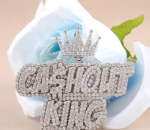 Colgante de Letra Personalizado de Oro Rosa de 14K con Nombre, Corona, Diamantes Cultivados en Laboratorio, Corte Brillante Redondo, Estilo Hip Hop, Pavé de Diamantes, 5 Quilates - Product Image 1