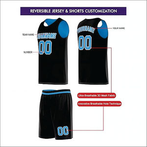 Conjuntos de Uniformes de Baloncesto Personalizados con Nombre de Equipo para Hombre, Camiseta Deportiva Transpirable de Poliéster, Pantalones Cortos, Azul Cielo, Negro, Sublimación, Verano - Product Image 2