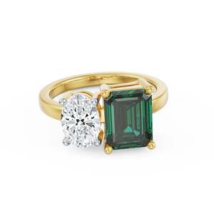 Bague en Moissanite Vert Émeraude Double Pierre Design Éclatant Ovale Gemme Blanche Plaqué Or pour Femme Mariage Anniversaire Fête - Product Image 4