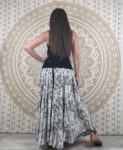 Korba <b>Pants</b> 100% Cotton Loose Skirt <b>Pants</b> White Black Paisley Print High Elastic Waist Breathable Anti-Wrinkle Quick Dry ODM - Product Image 6