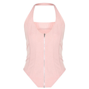 Body de mujer 2026 rosa estilo francés con cuello halter, corsé con cremallera frontal, sin costuras, moldeador, sin mangas, ajustado, top de moda - Product Image 4
