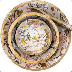 Juego de Tazones para Servir de Madera Natural Estilo Americano con Cuchara para Ensalada, Diseño Esmaltado Impreso, Tazón para Servir Aperitivos y Pasta, para el Hogar y Hoteles - Product Image 1