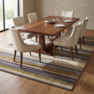 DECORDEC Olive Green Mauve Layered Horizontal Stripe Wool <b>Rug</b> Eco-Friendly Non-Slip Hand-Tufted <b>Thick</b> <b>Pile</b> for Living Room Hotel - Product Image 3