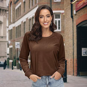 French Terry <b>Sweatshirts</b> Women Crewneck Long Sleeve Relaxed Fit <b>Loopback</b> Fabric Soft Cotton Blend Casual - Product Image 3