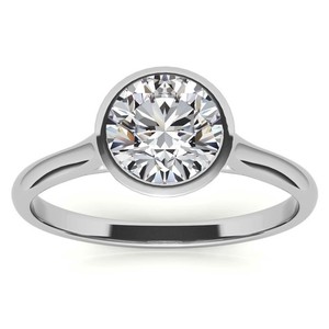 Anillo de Compromiso y Boda de Lujo con Moissanita Redonda de Corte Brillante, Engastada en Bisel de Plata de Ley Chapada en Oro de 18K - Product Image 1