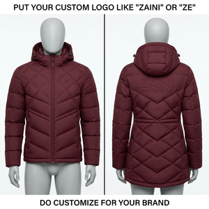 Veste matelassée pour femme en polyester 120 GSM de qualité supérieure, orange, avec panneau matelassé, capuche et logo brodé en chenille personnalisé, manteau d'hiver - Product Image 1