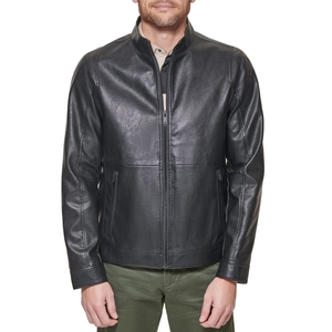 <b>Men's</b> Black Genuine <b>Leather</b> Moto <b>Jacket</b> Stand Collar Zipper Closure Regular Fit Available For Sale Now In Reasonable Price - Product Image 2