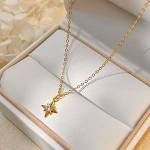 Collier pendentif étoile AMBER JEWELS en argent 925 plaqué argent avec zircon, chaîne serpent classique, unisexe, à porter au quotidien - Product Image 3