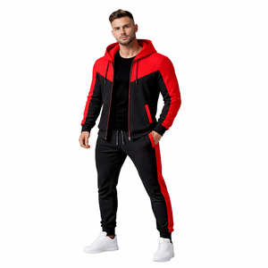 Ensemble de survêtement premium pour homme, noir et rouge, avec sweat à capuche et pantalon de jogging, vêtements de sport confortables, vente en gros - Product Image 4