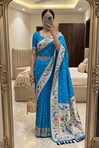 Nuevos Saris de Seda Pethani Morados con Diseño de Tejido Meenakari, Saree con Pallu para Bodas, Festivales y Banquetes, Saree de Seda India - Product Image 5