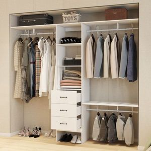 Sistema Organizzatore per Cabina Armadio da 96 Pollici (8FT) con 3 Ripiani Regolabili, 3 Aste Appendiabiti Espandibili e 3 Cassetti con Ruote - Product Image 1