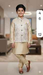 <b>Indian</b> Manufactured Luxury Kids Heavy Jacquard Koti with Silk Kurta and Silk Pyjama Set Available At Competitive Price - Product Image 5