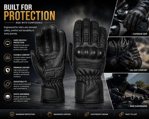 Gants de moto en cuir premium épais avec protections métalliques, imperméables, style aventure, pour motocross - Product Image 6