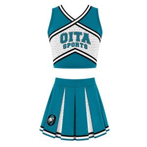 Ensemble uniforme de cheerleading bleu sarcelle : Crop top et jupe plissée pour compétition de danse d'équipe, tenue de performance sportive - Product Image 1