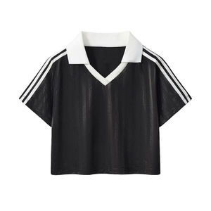 Camiseta de Fútbol Americano Verde con Cuello en V, Manga Corta, Diseño a Rayas, Secado Rápido, 100% Poliéster, Corte Regular para Niños - Product Image 3