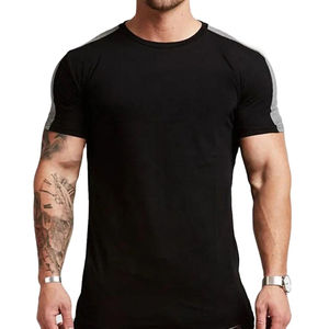 T-shirts de sport décontractés en polyester à col rond pour hommes, coupe ajustée, tricotés, pour la gym et le fitness, vêtements tendance pour adultes - Product Image 3