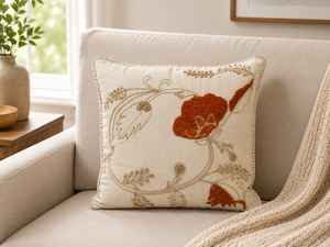 Luxury 100% Linen Embroidered <b>Cushion</b> <b>Cover</b> with Scalloped Edge | Premium Decorative Throw Pillow <b>Cover</b> - Product Image 3