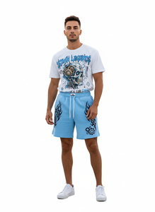 Custom Acid Washed Sun Faded Heavy T Shirt Shorts with Drawstring Solid 100% Organic Cotton Quick Dry Shirt <b>Set</b> for Summer - Product Image 2