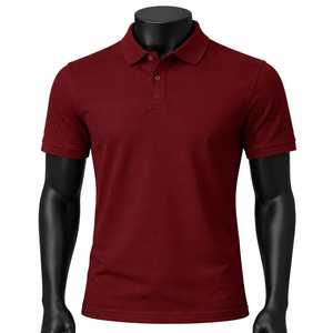 Polo de Manga Corta para Hombre, Color Sólido, Algodón Piqué, Tejido Transpirable, Corte Regular, Rojo - Product Image 1