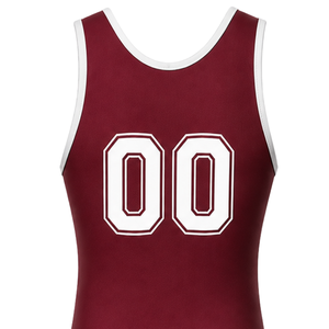 <b>Men</b> Burgundy White Sublimated <b>Wrestling</b> <b>Singlet</b> Polyester Athletic Sports Uniform Sleeveless Competition Training Match Wear - Product Image 5
