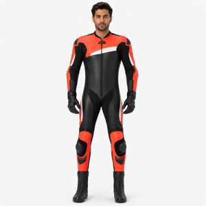 Combinaison de moto en cuir une pièce pour homme Samroz Sports, protections CE amovibles, entièrement résistante à l'eau, coupe-vent, pour course à moto, grandes tailles - Product Image 1