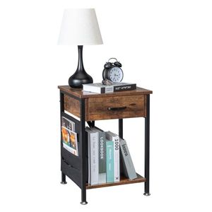 Comodino FCH in truciolato effetto legno antico con tubo in ferro nero Triamine e borsa portaoggetti rimovibile in feltro - Product Image 5