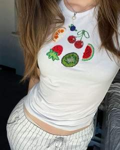 Camiseta de Manga Corta de Algodón Blanco de Moda con Bordado de Cuentas y Parche con Motivo de Estrella Plateada, Ropa Casual de Verano para Mujer - Product Image 4