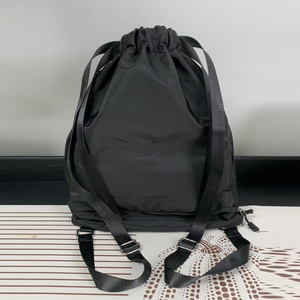 Unisex Black <b>Drawstring</b> Backpack With Mesh Side Pockets Lightweight Gym <b>Bag</b> Casual Style 20-30L Capacity Polyester Material - Product Image 4