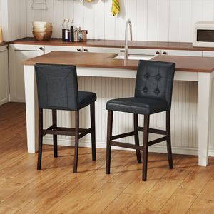 Set of 2 PVC Dining <b>Leather</b> Bar <b>Stools</b> with Solid Wood Legs - Product Image 1