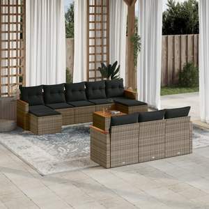 Ensemble de canapés de jardin en rotin gris avec coussins, mobilier d'extérieur au design contemporain, résistant aux UV, en rotin PE, mousse haute densité - Product Image 1