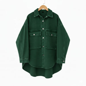 Veste en jean unisexe oversize vintage patchwork à manches longues, style streetwear, effet usé, bleu, pour la vente en gros - Product Image 5