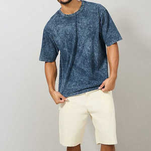 Camiseta de hombre 2026 personalizada con lavado ácido, estilo vintage azul marino, lavado mineral, al por mayor, lisa, oversize, con hombros caídos, ropa streetwear - Product Image 3