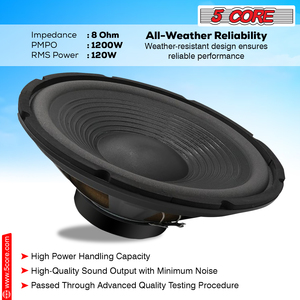 Paire de subwoofers 5Core 12 pouces 1200W PA DJ Audio 8 Ohm, basses profondes, remplacement de haut-parleur professionnel, modèle portable WF 12120 - Product Image 3