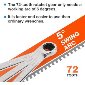 Kit de clés à cliquet 7 pièces 8mm-19mm en acier au chrome-vanadium entièrement poli 72 dents, outil de garage standard pour la maison - Product Image 4