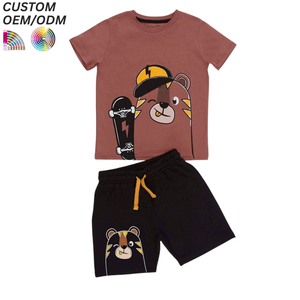 Conjunto de Ropa de Moda para Niños, Camiseta y Pantalones Cortos 100% Algodón, Estampado Animal Informal, Soporte OEM ODM para Venta al Por Mayor - Product Image 1