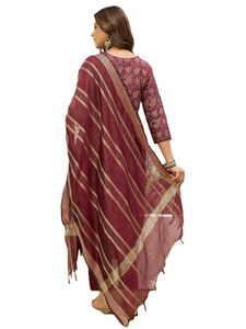 Kurta Recta de Algodón Estampada para Mujer con Diseño Floral para Uso Casual, Estilo Tradicional de Primavera/Otoño - Product Image 3