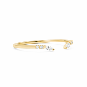 Fine IGI Certified Round Marquise Lab Created Diamond Open Cuff Leaf Diamond Ring 14K 18K Solid Gold Design Open Adjustable Ring - Product Image 2