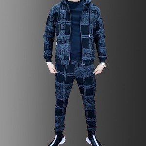 Conjunto Deportivo con Capucha a Cuadros para Hombre, Pantalones Largos con Bolsillos Laterales, Ropa Casual Transpirable, Estilo Otoñal - Product Image 3