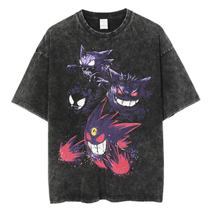 Men's Casual Acid Wash Vintage Canvas T-<b>Shirts</b> High Street Cotton Drop Shoulder Custom O-neck <b>Cartoon</b> Print Short Sleeves Front - Product Image 6